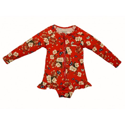 Maio Infantil Manga longa Estampa Floral Vermelho  Com Ziper Tamanho 3 Meses Grow Up