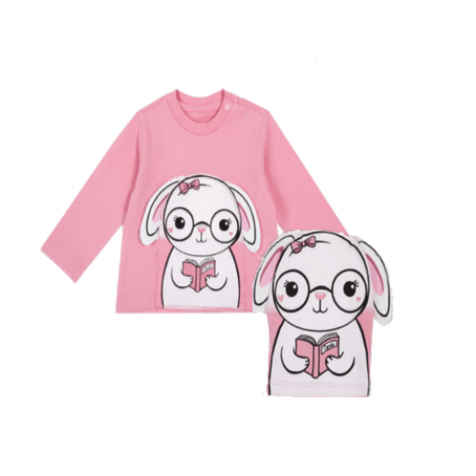 Blusa coelhinho manga longa  rosa 12 meses chicco