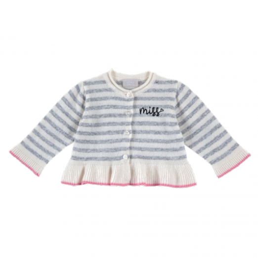 Blusa De Frio Infantil Feminina Com Botões Listrado Brilhante Miss 18 Meses