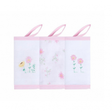 Babete Com Prendedor de Chupeta Bordada Estampa Flores 32cm x 32cm Papi