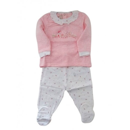 Conjunto Feminino 2 Peças Rosa Com Detalhes 6 Meses Chicco