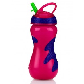 Copo Gator Rosa Com Canudo Verde Rígido Versátil Retrátil 450ml  +18m  Nûby 