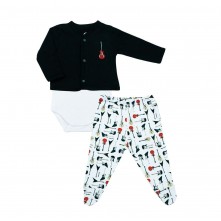 Conjunto body regata c/casaco e Calça (mijão) em suedine Rock  RN Mini Bear