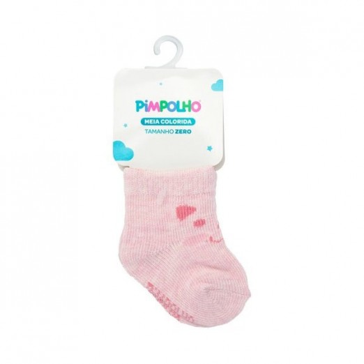 Meia Colorida Cano Alto Tam Zero Feminino Rosa/Urso  Pimpolho