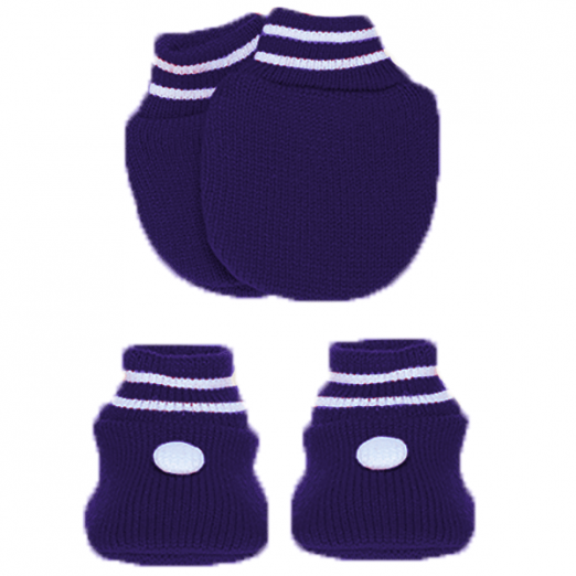 Kit RM Tricot  01 Par De Sapato E 01 Par De Luva Azul Marinho Tricô Tricart Baby RN