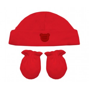 Kit Infantil Touca e Luva Algodão Egípcio Vermelho Tam Único Mini Bear 