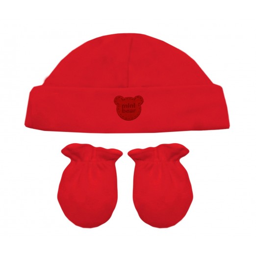 Kit Infantil Unissex Touca e Luva Algodão Egípcio Vermelho Tam Único Mini Bear