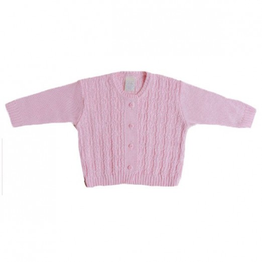 Casaco Infantil Para Menina Rosa Bebê Em Tricot Milly Baby Tam P