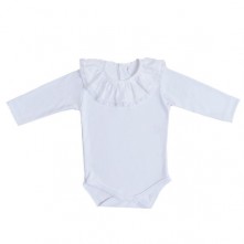 Body Longo Infantil Feminino Off White Com Babado  Milly Baby Tam RN