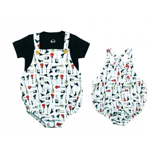 Jardineira Infantil Manga Curta Com Camiseta Rock G Mini Bear