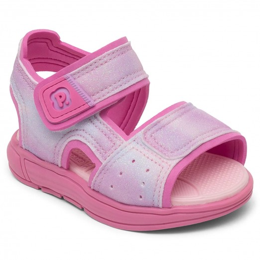 Sandália Infantil Feminina Rosa Glitter Velcro Fase 2 Tam 21 Pimpolho