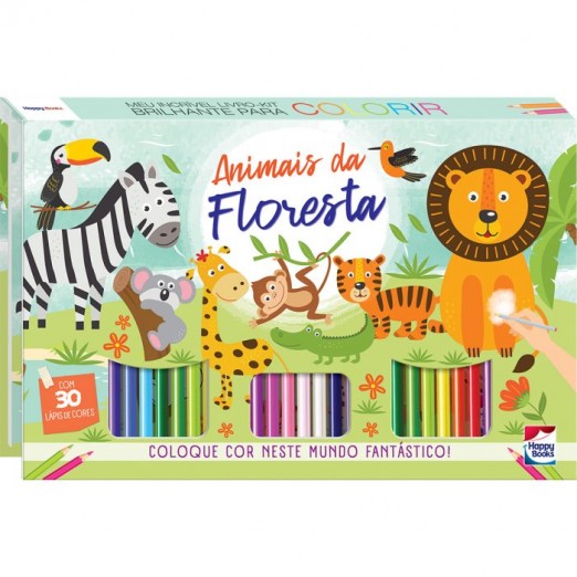 Meu Incrível Livro Kit Brilhante P/Colorir Animais Da Floresta +3 Anos Happy Books