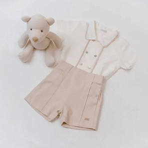 Conjunto Batizado Short e Blusa Infantil Masculino Creme Kafka Baby 2 Anos