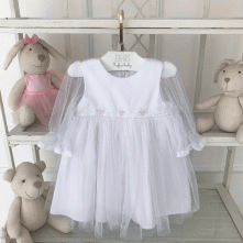 Vestido Batizado Com Bico e Tule Infantil Feminino Branco Kafka Baby M