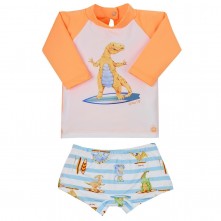 Conjunto Dino Manga Longa Linha Beach Wear Tam P Growup