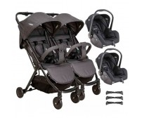 2 Carrinhos De Bebê Road Gêmeos Melange Preto + Bebê Conforto Cozycot Click + Conecetor kiddo 