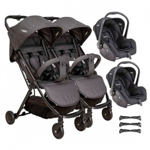 Carrinho De Bebê Road Melange Preto + Bebê Conforto Cozycot Click + Concetor Kiddo Proteção UV FPS 50+