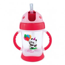 Copo de Treinamento com Canudo Happy Panda Vermelho 250ml Comtac