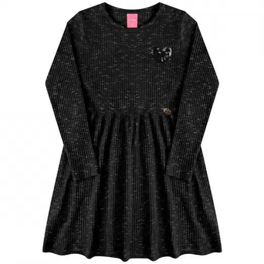 Vestido Infantil Malha Canelada Preto 10 Kamylus