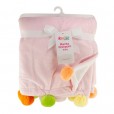 Manta Infantil Pompom Baby Rosa e Branco Comtac