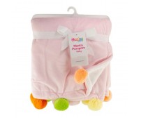 Manta Infantil Pompom Baby Rosa e Branco Comtac