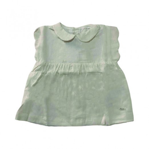 Blusa Estilo Bata Infantil De Linho Branca 6 Meses Chicco