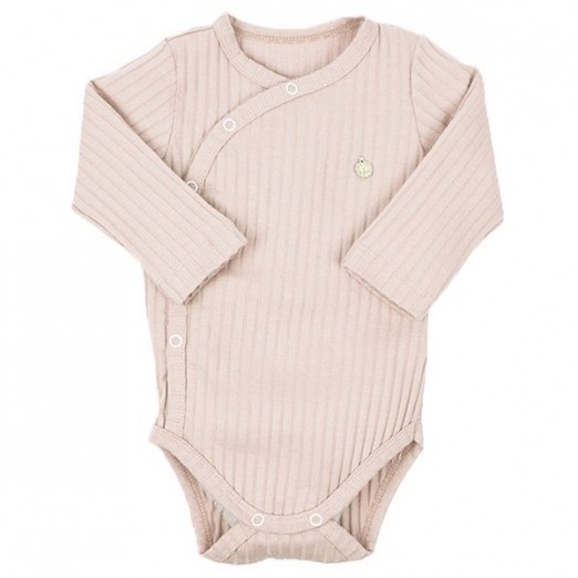 Body Longo Infantil Feminino 100% Algodão Rosa Bebê Canelado Grow Up Tam 3M