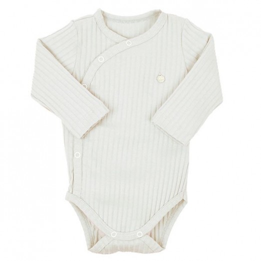 Body Longo Infantil Unissex 100% Algodão Creme Bebê Canelado Grow Up Tam 0-1M