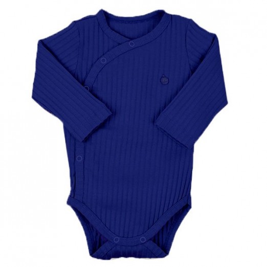 Body Longo Infantil Masculino 100% Algodão Azul Marinho Bebê Canelado Grow Up Tam 0-1M