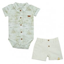 Conjunto Social Infantil Body e Short Happy Family Creme Grow Up 3M