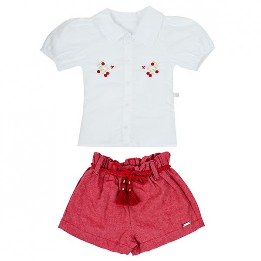 Conjunto Infantil Para Menina Short e Blusa Com Botões e Cinto Party Celebration Grow Up 1 Ano