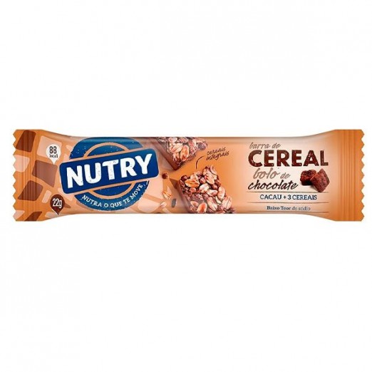 Barra De Cereais Bolo de Chocolate Nutry Cacau + 3 Cereais 22g Nutry