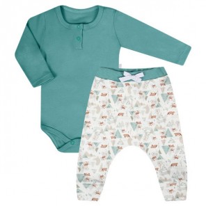 Conjunto Body Longo Infantil e Calça Saruel Ursinhos Verde Hug P