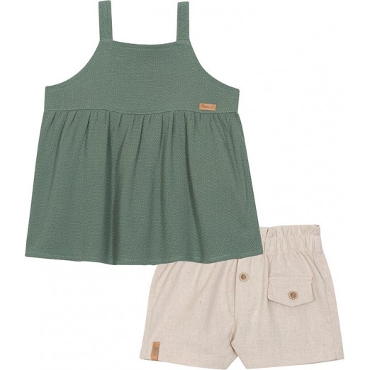 Conjunto Blusa e Short Feminino Verde e Bege 2 Anos Nini e Bambini