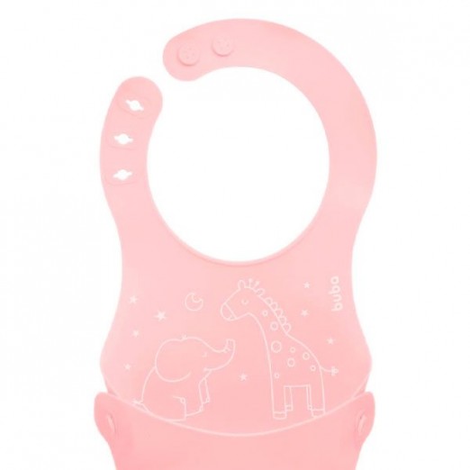 Babador Infantil de Silicone Rosa Fecho Regulável Para Bebê Buba