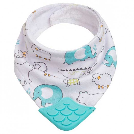 Babador Bandana Infantil Com Mordedor Na Ponta Para Menina azul Buba +4M