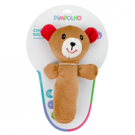 Brinquedo Infantil Chocalho Com Buzina Bichinhos Urso Marrom Pimpolho