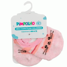 Meia Sapatilha Colorida Feminino Rosa Gatinha 00 a 15 Pimpolho