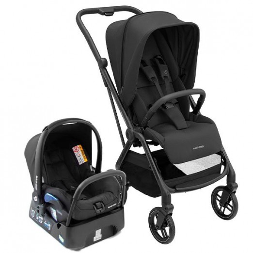 Carrinho Bebê Maxi Cosi  Travel System Leona2 Trio Bebê Conforto + Base Essencial Black Fechamento Automático