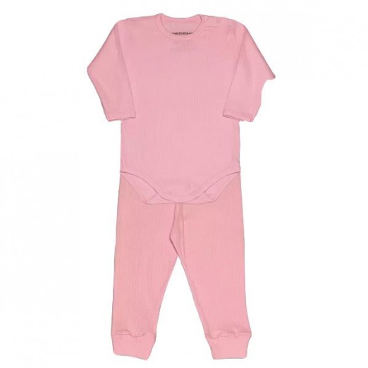 Conjunto Body Manga Longa e Calça Para Bebê Rosa Retrô Tam M Dedeka