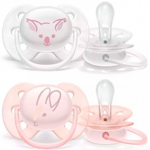 Kit Chupeta Ultra Soft Dupla Rosa e Transparente Avent 00-06M