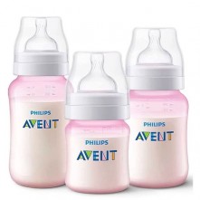 Kit com 3 Mamadeiras Anti-Cólica Rosa Avent Philips 