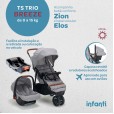 Trio Breeze Cinza Infanti Travel System Trio C/Carrinho Bebê Conforto Zion e Base Veicular 0-15kg