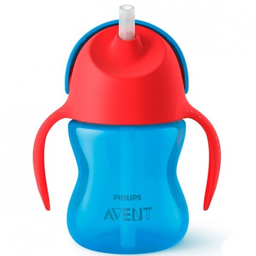 Copo Infantil Com Canudo e Alça 200ml Azul e Vermelho Avent