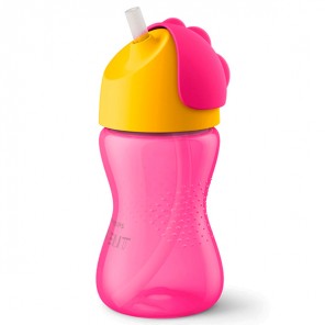 Copo c/canudo curv 300ml rosa-amar