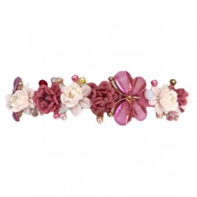 Arco Cabelo Com Pérolas Infantil Borboleta e Flores Rosa