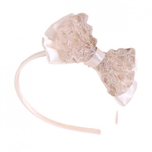 Arco Tiara Infantil Com Laço Off White Com Brilho