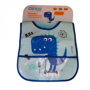 Babador Com Bolso Coletor Dino Clingo