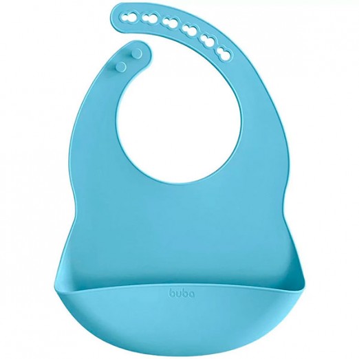 Babador Infantil Silicone Azul Com Fecho Regulável Buba +3M