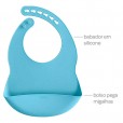 Babador Infantil Silicone Azul Com Fecho Regulável Buba +3M